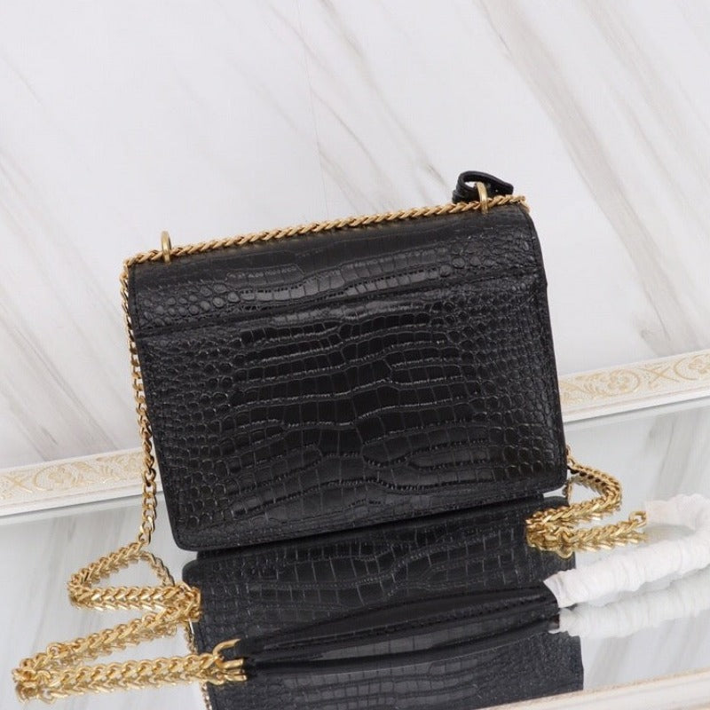 Sunset Shoulder Bag Black Croc