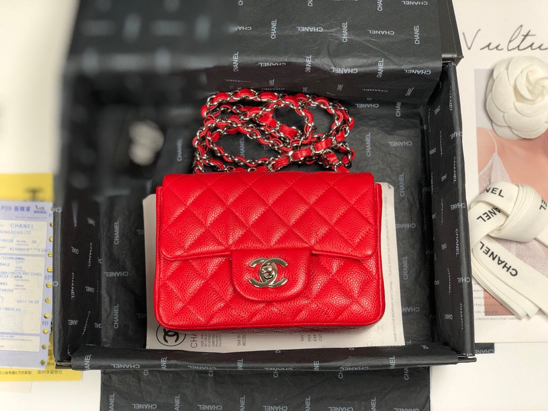 Caviar Mini Square Flap Bag Red