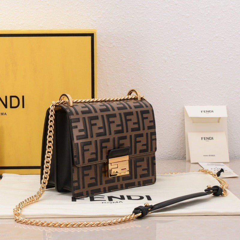 Small Kan U FF Monogram Motif Bag Brown/Black