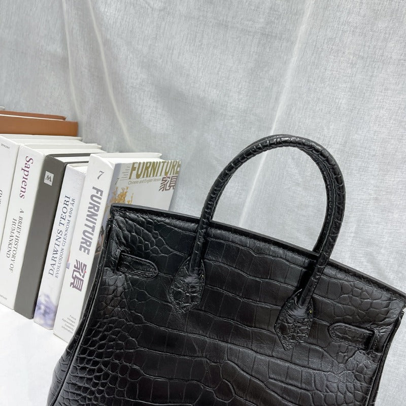 Kelly 30 Croco Bleu Bag Black