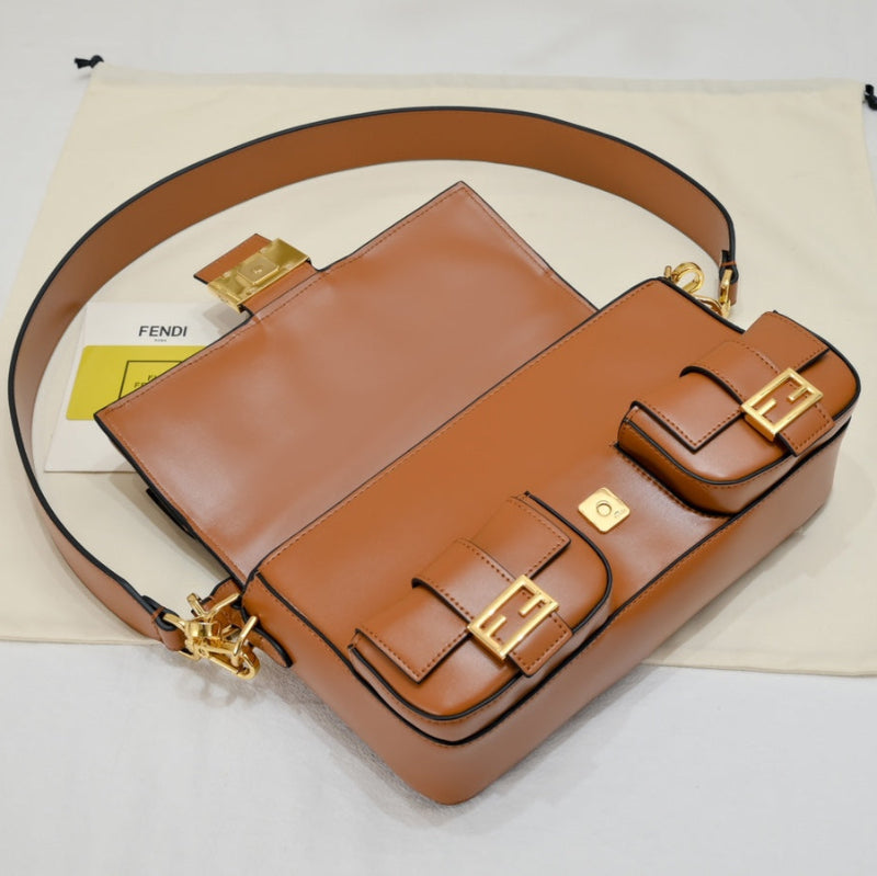 Multi-Pocket Baguette Bag Brown New