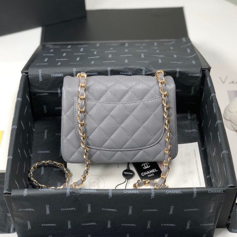 Caviar Mini Square Flap Bag Grey