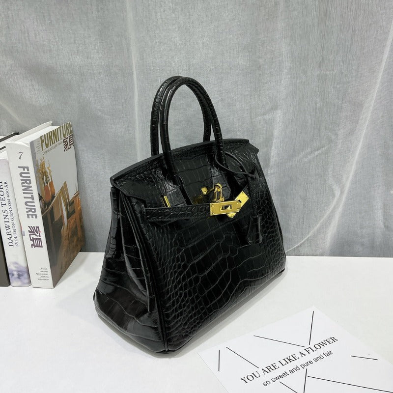 Kelly 30 Croco Bleu Bag Black