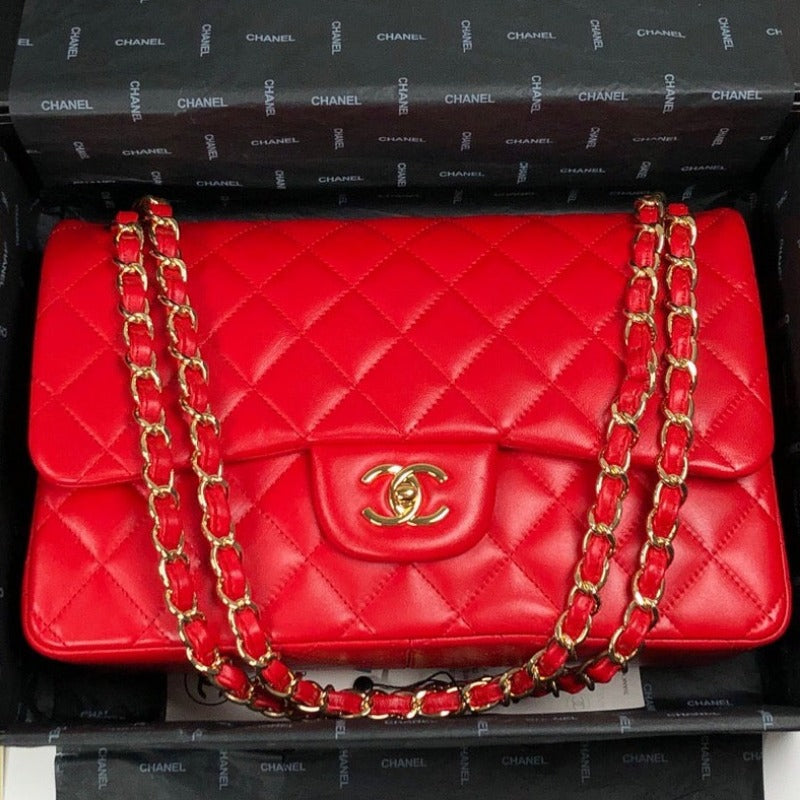 Lambskin Jumbo Shoulder Bag Red 30