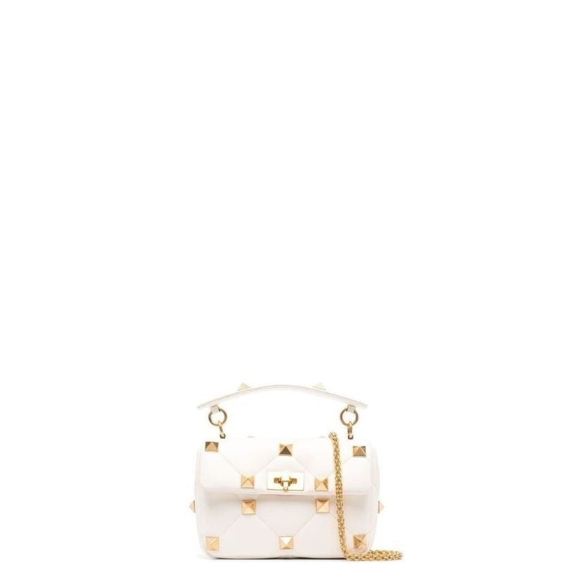 Rivet Shoulder Purses Bag With Chain White