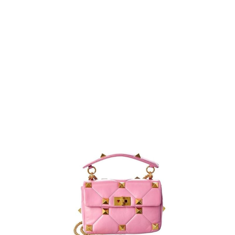 Rivet Shoulder Purses Bag With Chain Pink