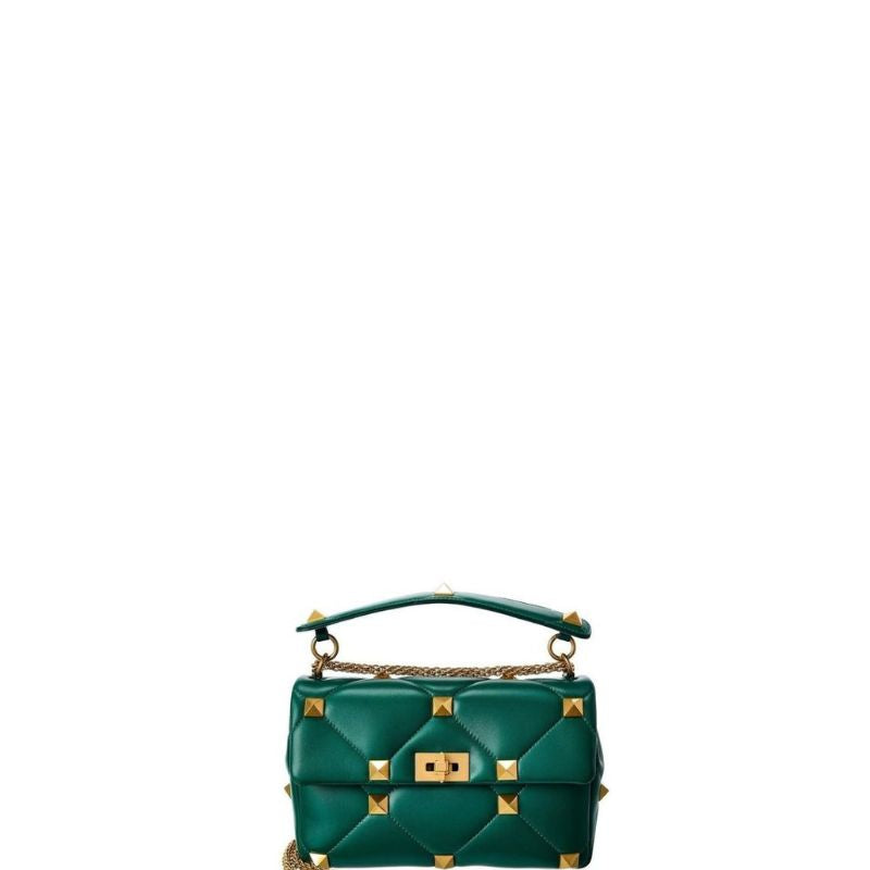 Rivet Shoulder Purses Bag With Chain Green