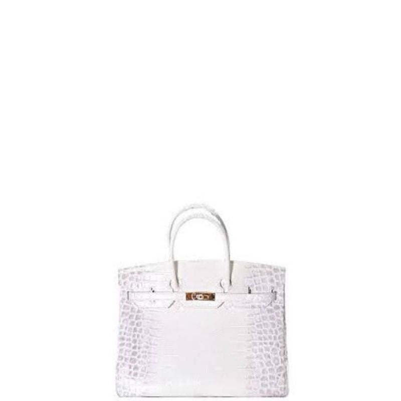 Kelly 30 Croco Bleu Bag White