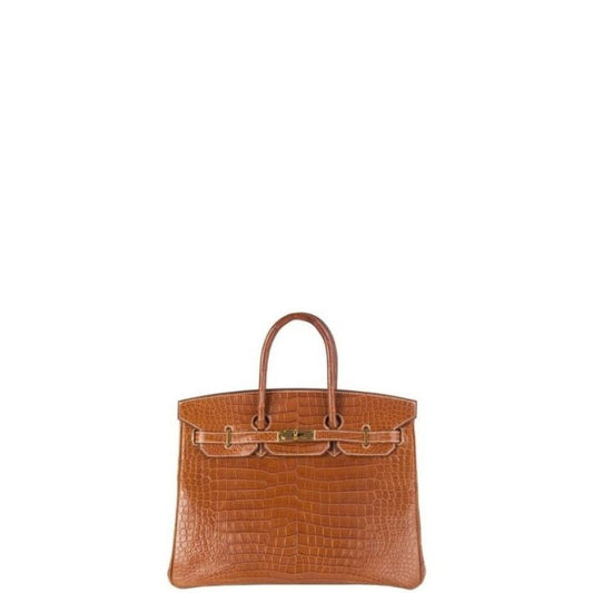 Kelly 30 Croco Bleu Bag Brown