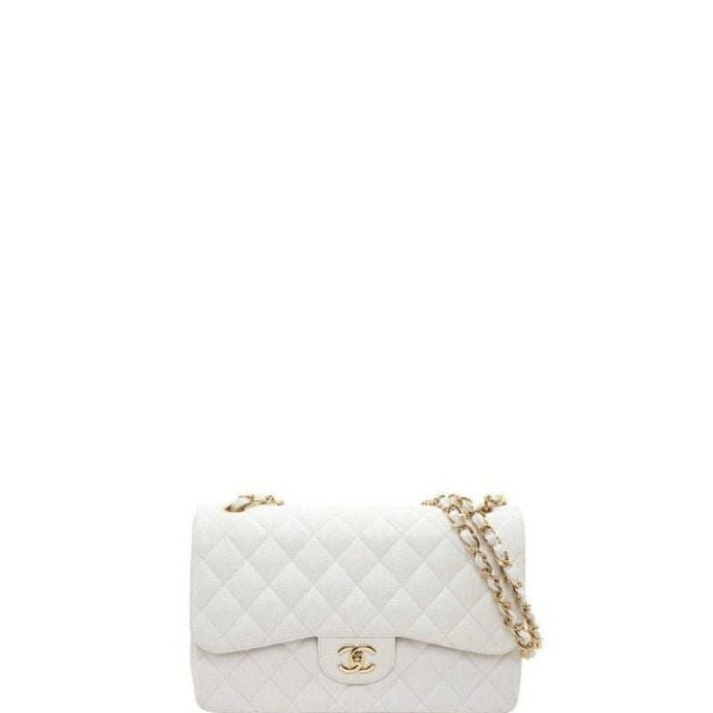 Bolso Caviar Classic de doble solapa blanco 30 