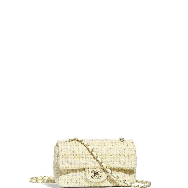 Tweed Double Flap Bag White/Gold