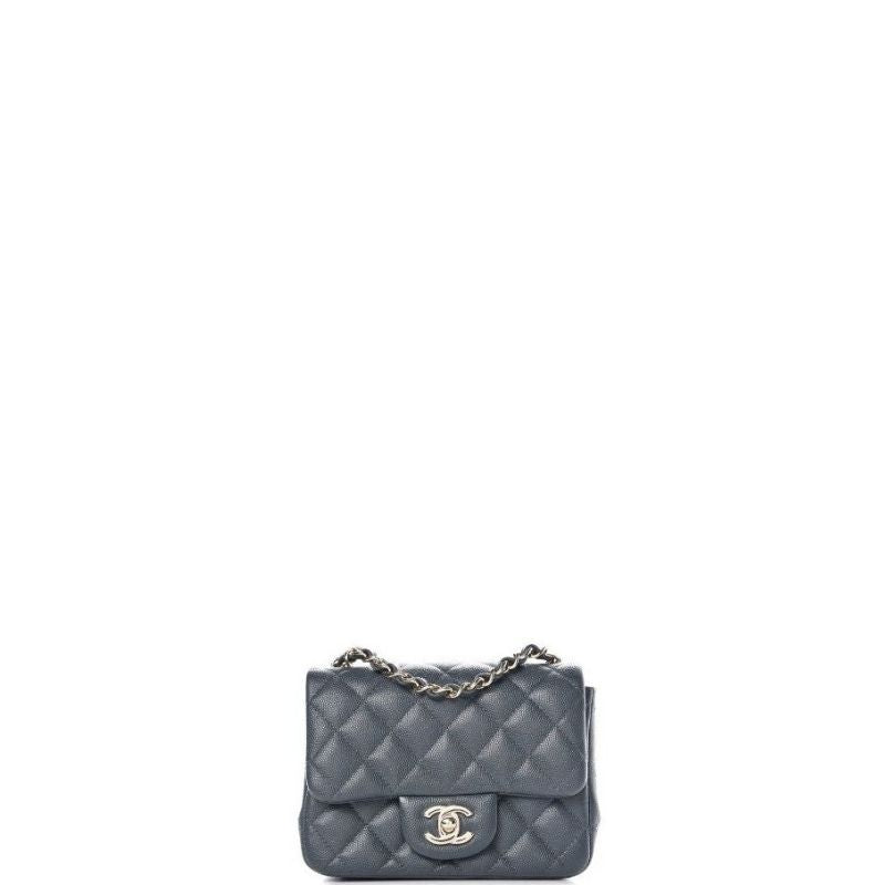 Caviar Mini Square Flap Bag Grey