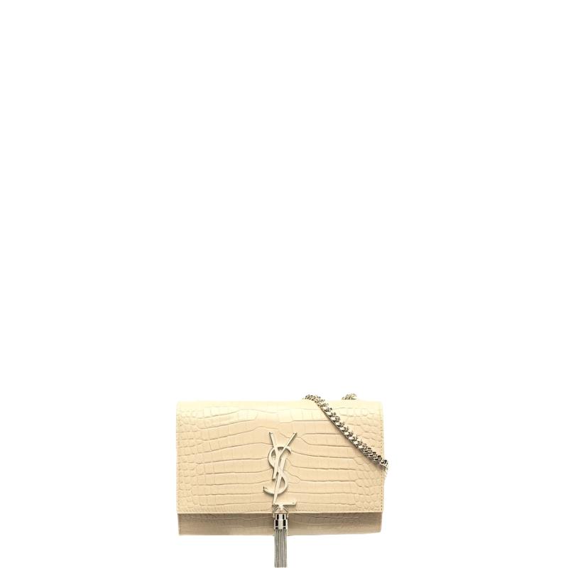 Small Kate Tassel Bag With Chain Croc Beige