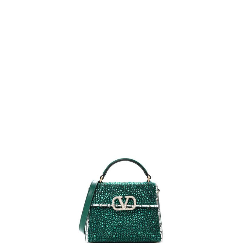 Bolso mini con asa superior y lentejuelas de cristal verde