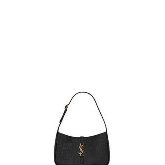 Hobo Logo-plaque Shoulder Bag Black Croc