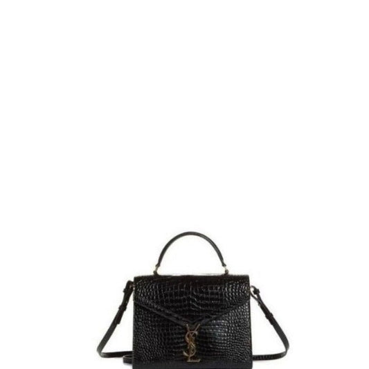 Cassandra Medium Top Handle Bag Black Croc