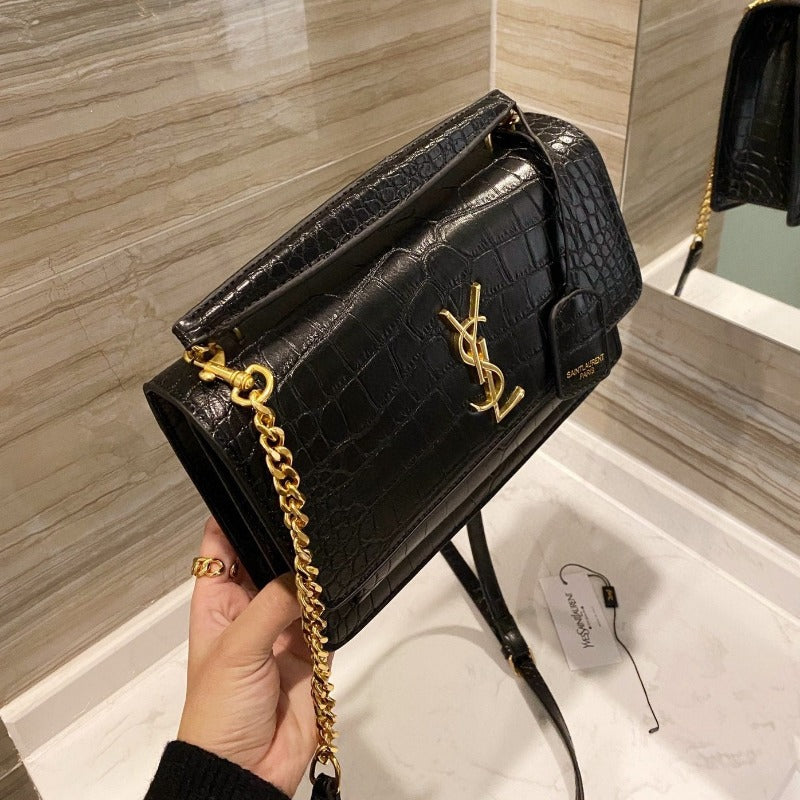 Sunset Top Handle Bag Croc Black