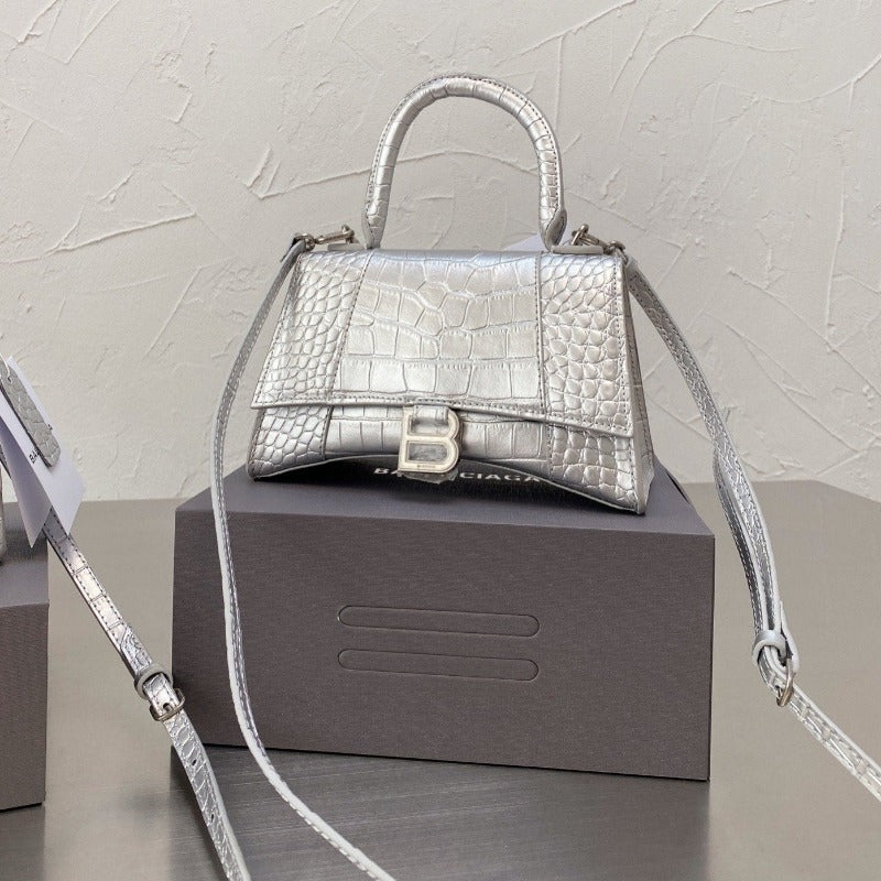 Handbag Crocodile Embossed Silver