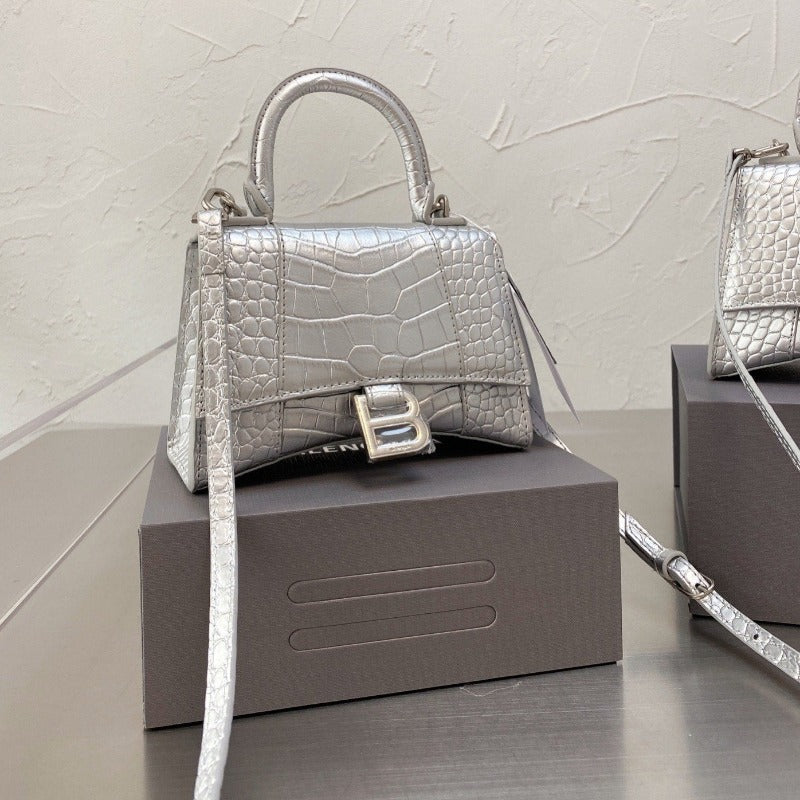 Handbag Crocodile Embossed Silver