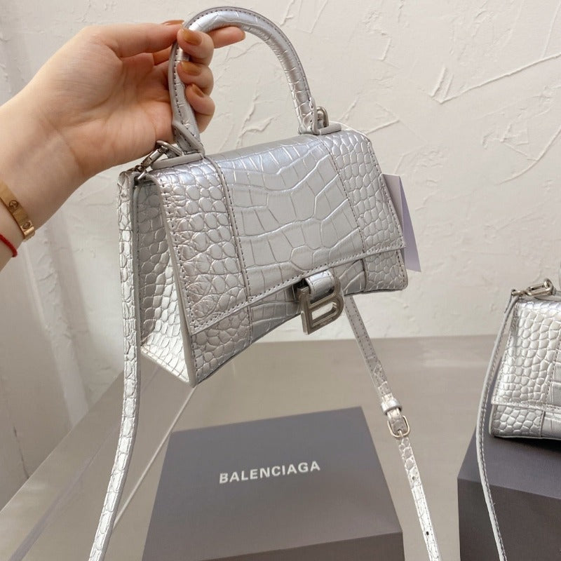 Handbag Crocodile Embossed Silver