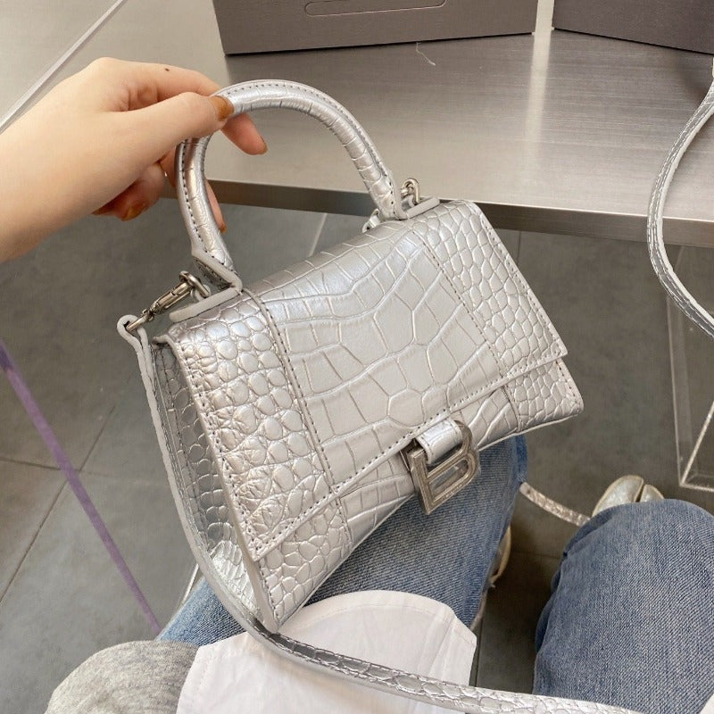 Handbag Crocodile Embossed Silver