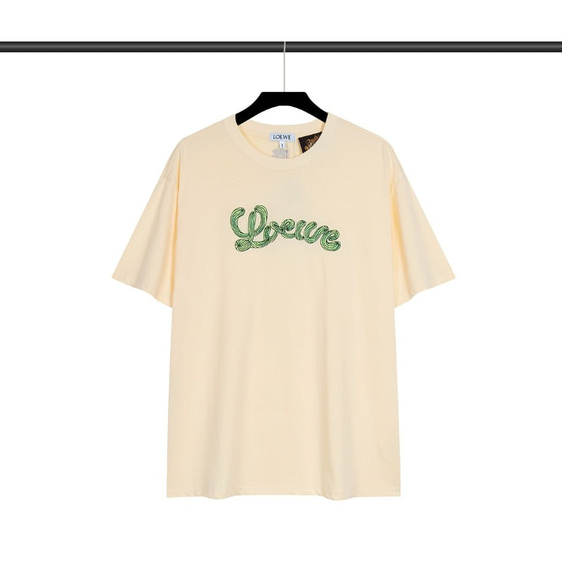 Beige T-Shirt With Brand Name Embroidery