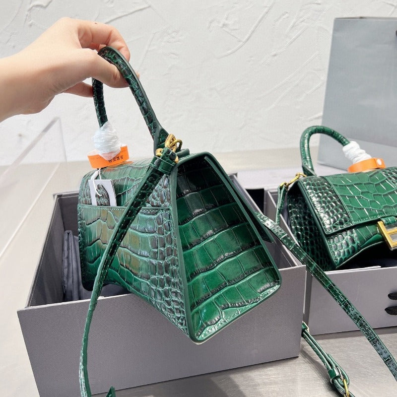 Handbag Crocodile Embossed Dark Green