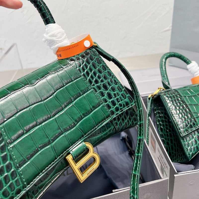 Handbag Crocodile Embossed Dark Green