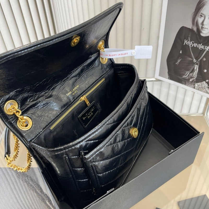 Niki Shoulder Gold Chain Bag Black