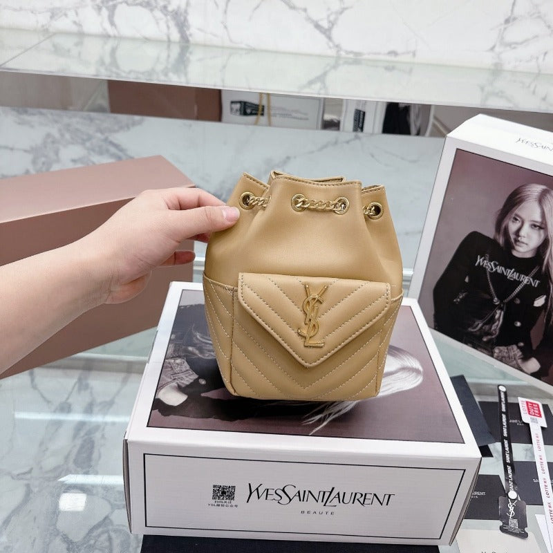 Joe Mini Leather Bucket Bag Beige