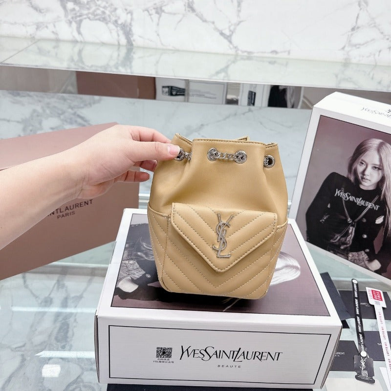 Joe Mini Leather Bucket Bag Beige