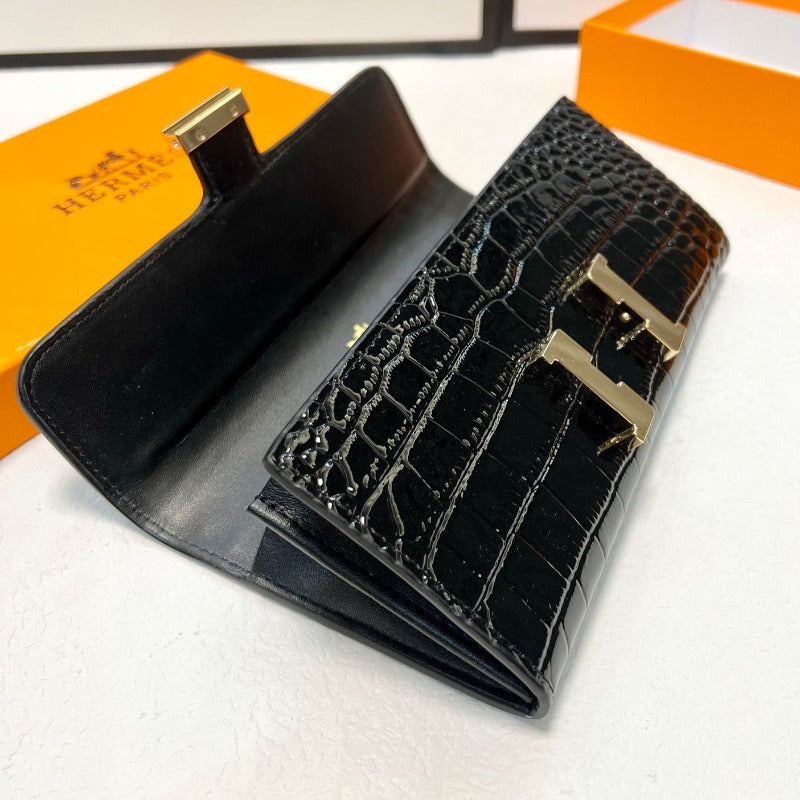 Constance Long Wallet Black Croc