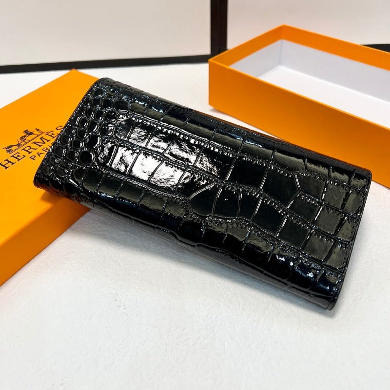 Constance Long Wallet Black Croc