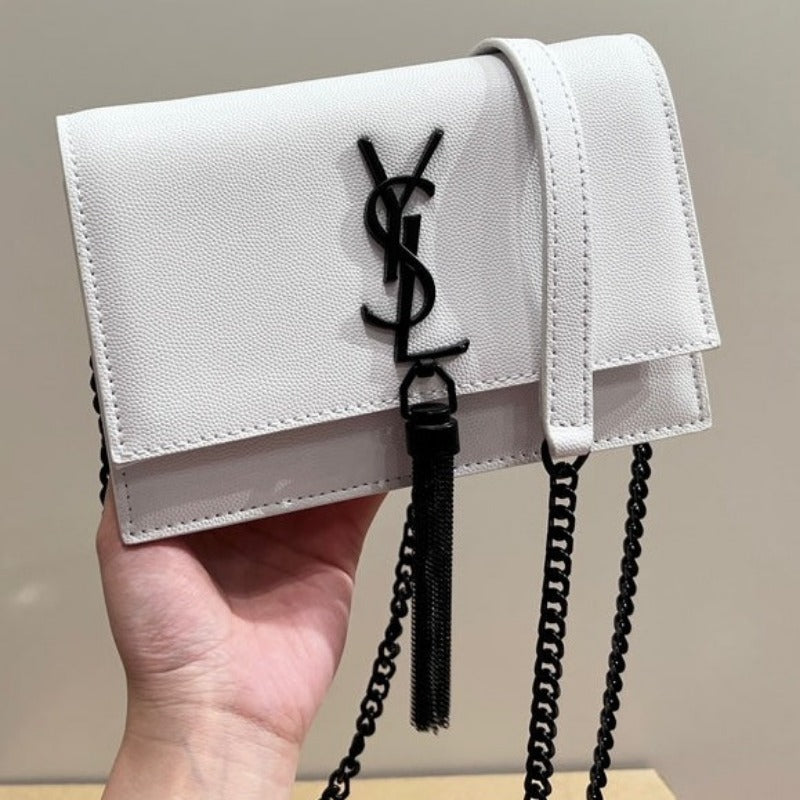 Small Kate Tassel Bag With Chain White