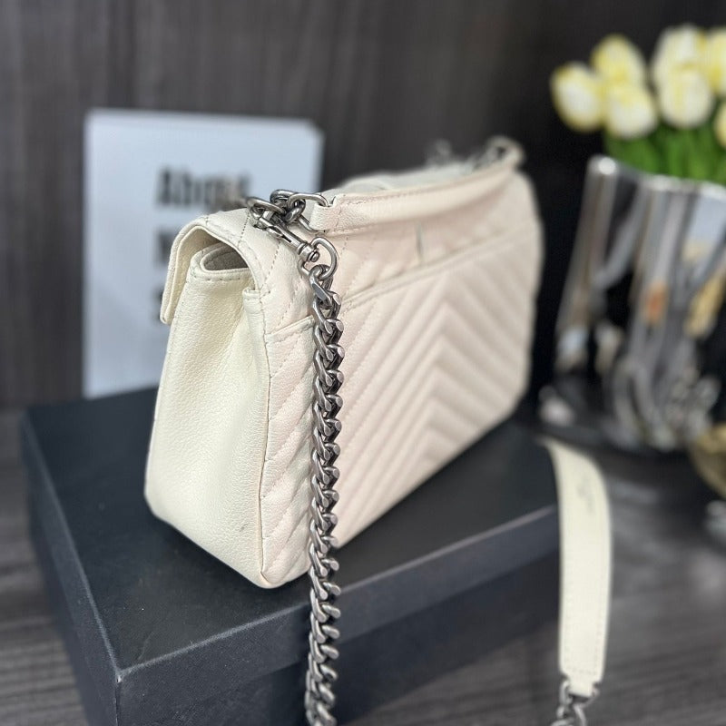 Logo Plaque Shoulder Bag Cream