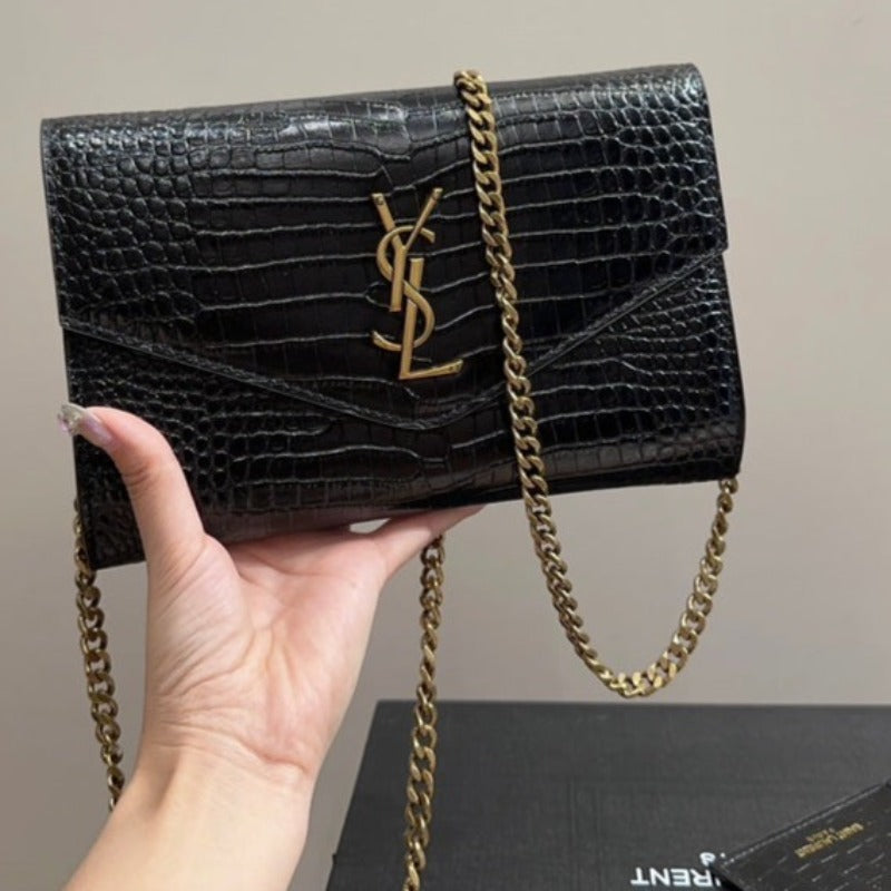 Uptown Chain Bag Black Croc