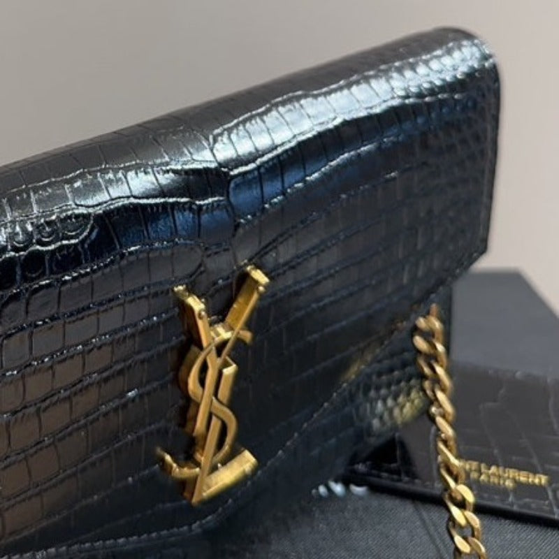 Uptown Chain Bag Black Croc