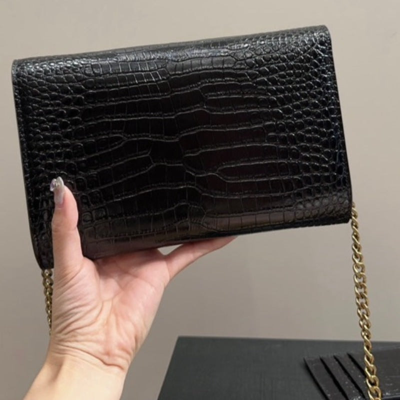 Uptown Chain Bag Black Croc