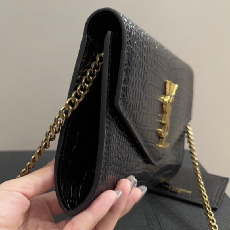 Uptown Chain Bag Black Croc