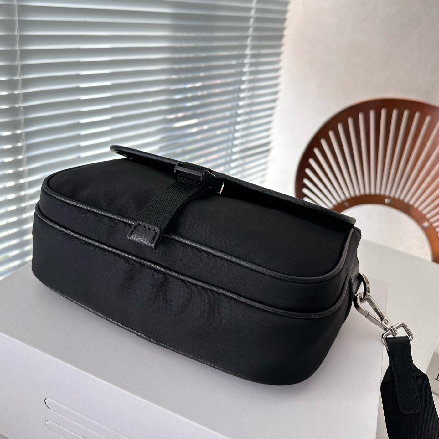 Re-nylon And Saffiano Leather Shoulder Bag Black