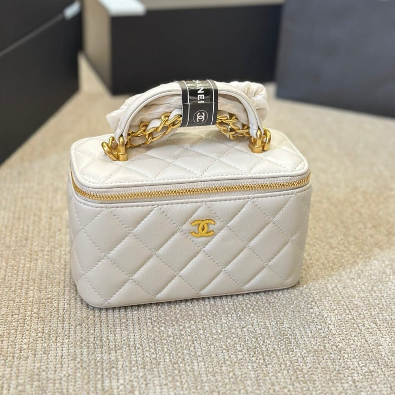 Small Vanity Case With Top Handle Bag White