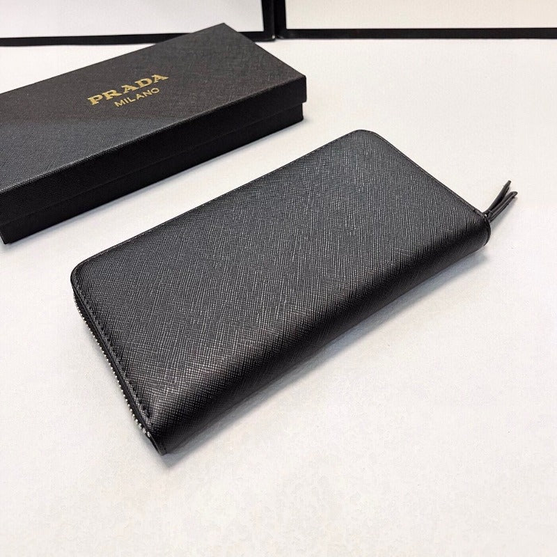 Saffiano Leather Long Wallet Black