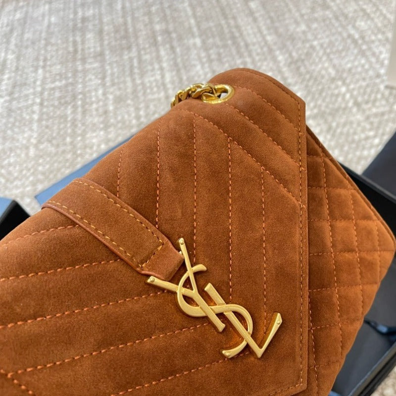 Suede Envelope Chain Bag Brown