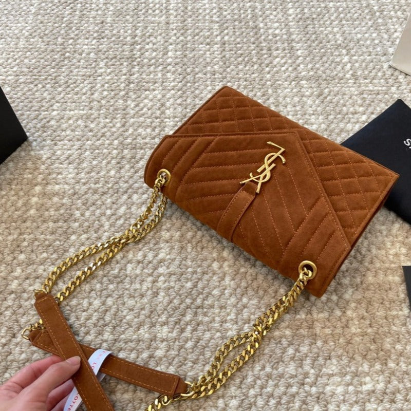 Suede Envelope Chain Bag Brown