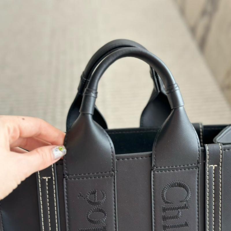 Woody small soft leather tote bag Black