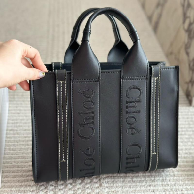 Woody small soft leather tote bag Black