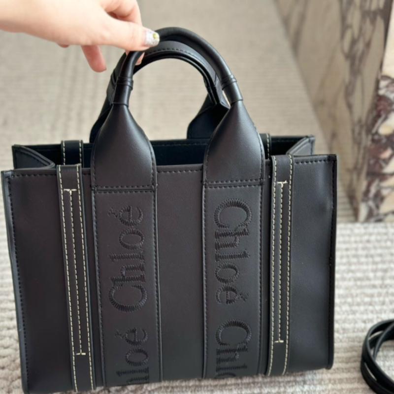 Woody small soft leather tote bag Black