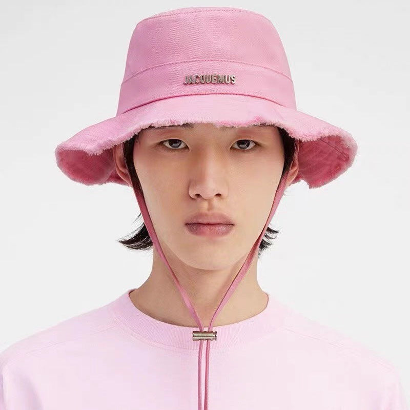 Raw Edge Drawstring Bucket Hat Pink