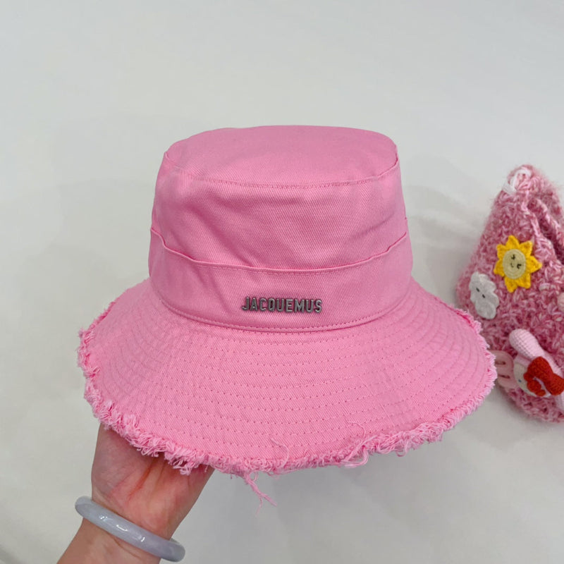 Raw Edge Drawstring Bucket Hat Pink