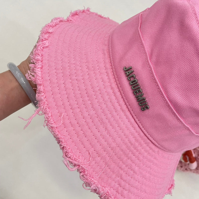 Raw Edge Drawstring Bucket Hat Pink